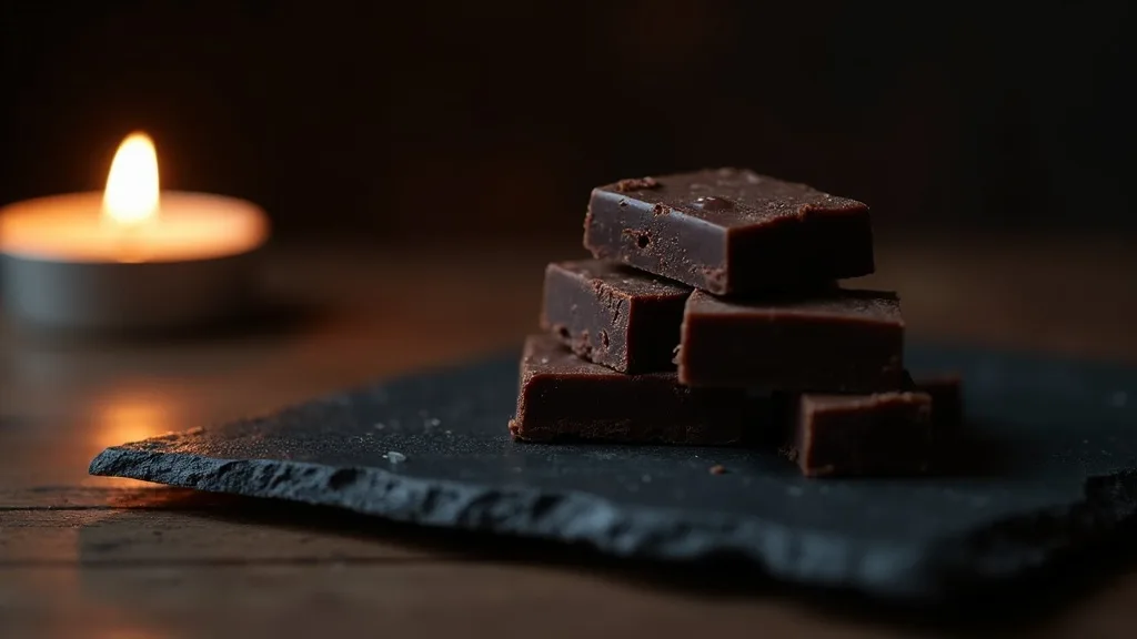 carrés de chocolat noir sur ardoise près d'une bougie chaude a Lyon