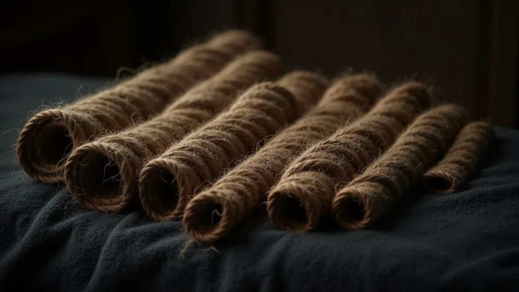 plusieurs écheveaux de corde de shibari de diamètres dégradés en ligne a Lyon